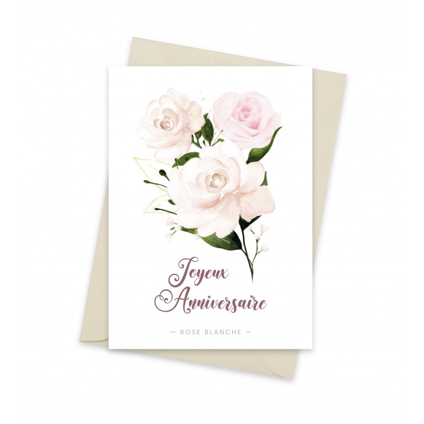 Carte aquarelle parfumée Rose blanche - Joyeux Anniversaire