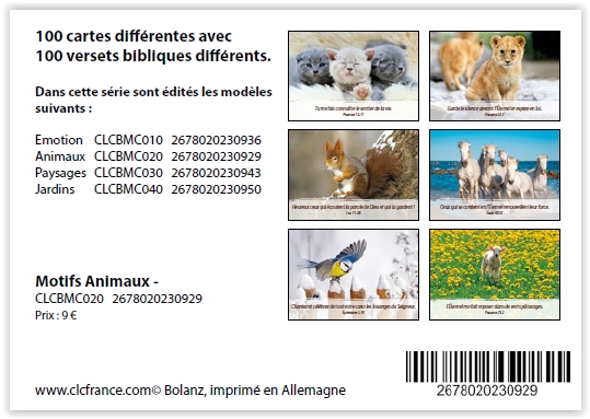 100 cartes avec verset biblique - Animaux