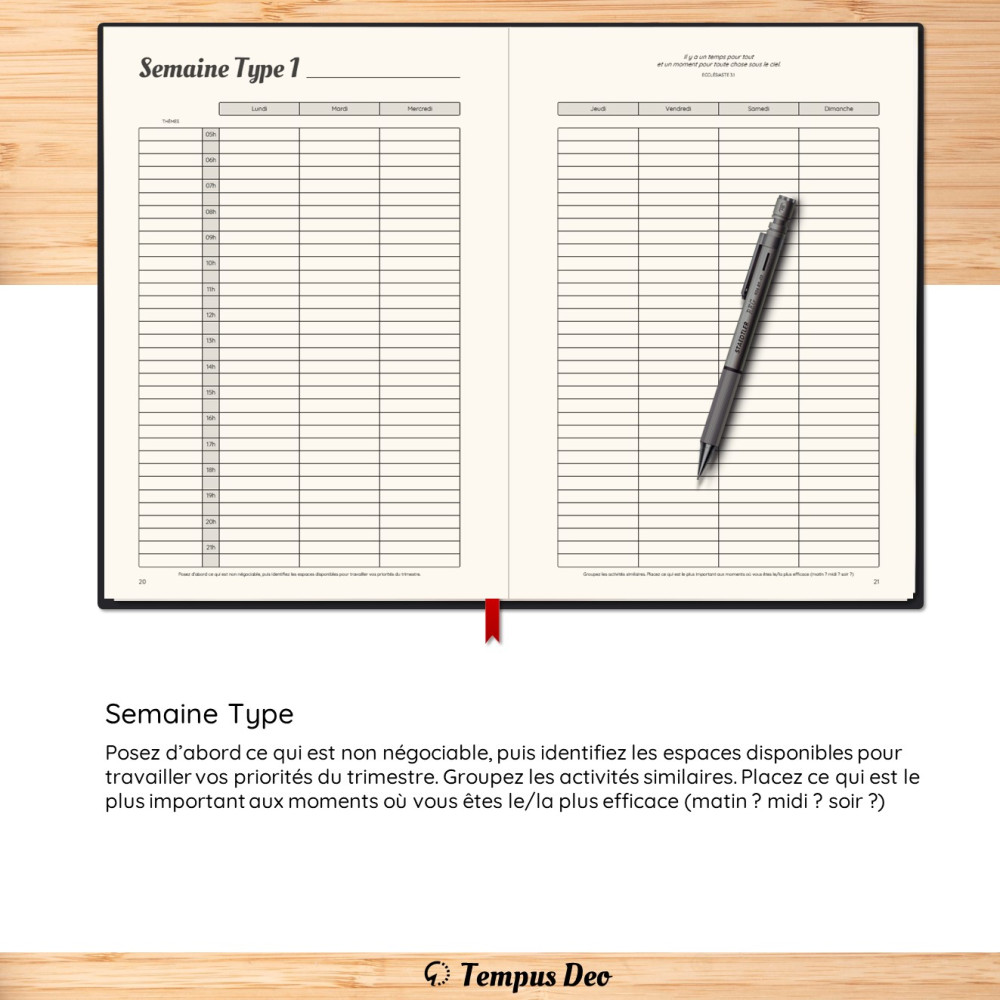 Agenda Tempus Deo Noir avec reliure cousue - Nouvelle version