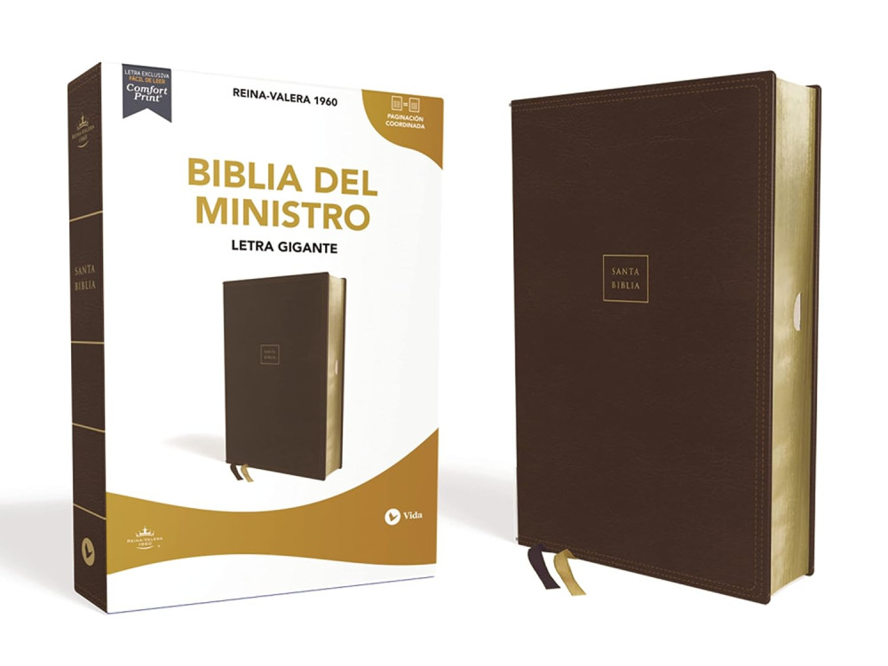 Espagnol, Bible du pasteur Reina Valera 1960, très gros caractères, café, intérieur bicolore