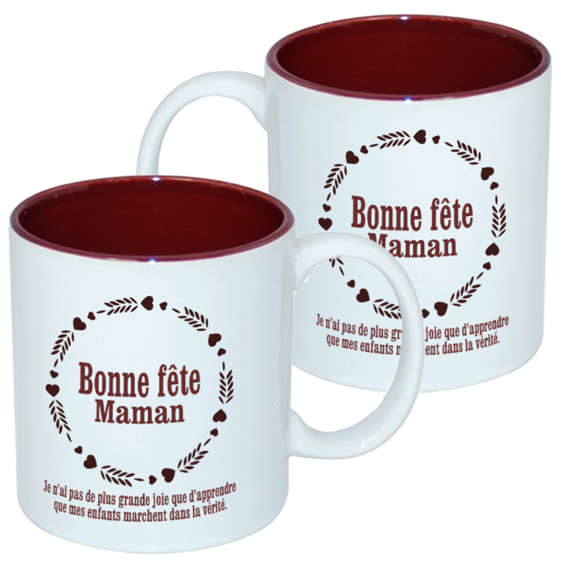 Mug bicolore blanc/marron, Bonne fête maman chérie - 3 Jean 1.4 - Fête des mères