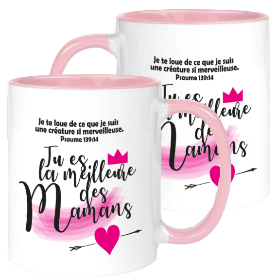 Mug blanc/rose "Tu es la plus merveilleuse…" - Fête des mères