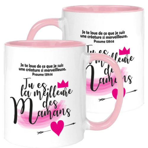 Mug blanc/rose "Tu es la plus merveilleuse…" - Fête des mères
