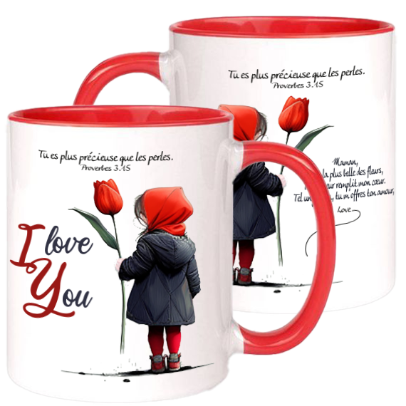Mug blanc/rouge "I love you" - Fête des mères