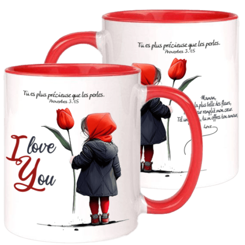 Mug blanc/rouge "I love you" - Fête des mères