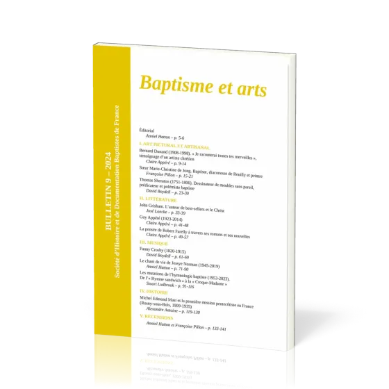 Baptisme et arts - Bulletin No 9 de la Société d'Histoire et de Documentation Baptistes de France