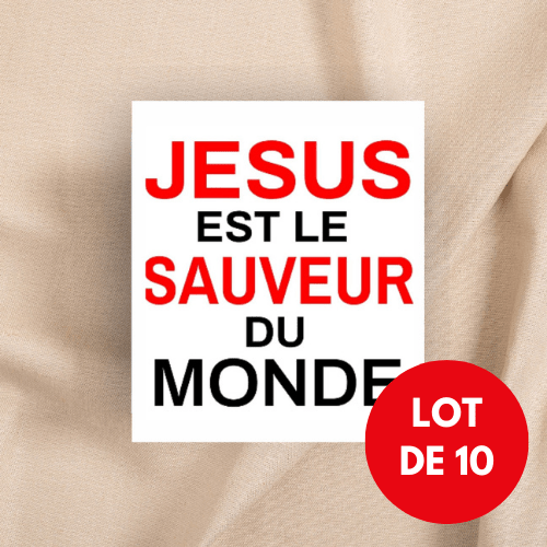 Autocollant "Jésus est le Sauveur du monde" [Lot de 10] - carré 7,5 cm