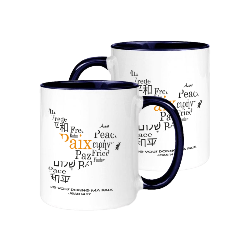 Mug bicolore blanc/noir « Je vous donne ma paix. » Jean14.27