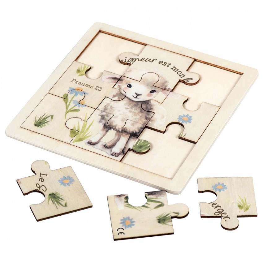 Puzzle en bois Mouton « Le Seigneur est mon berger » Psaume 23