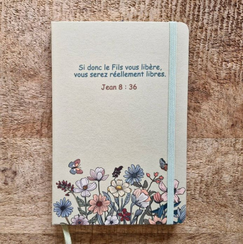 Carnet de notes Jean 8.36, avec élastique, vert clair