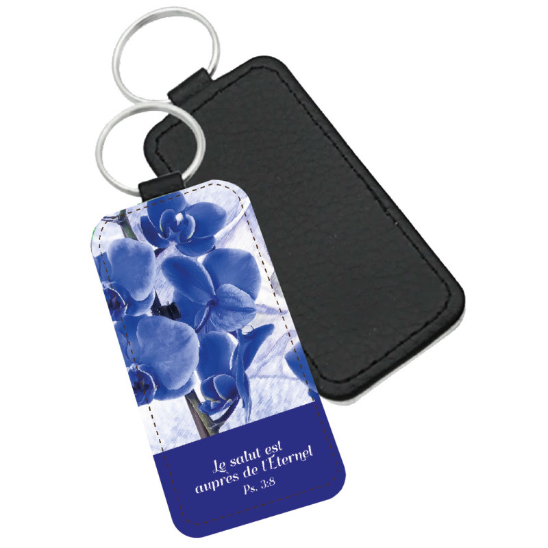 Porte-clés similicuir rectangulaire - "Le salut est auprès de l'Eternel" Ps. 3.8