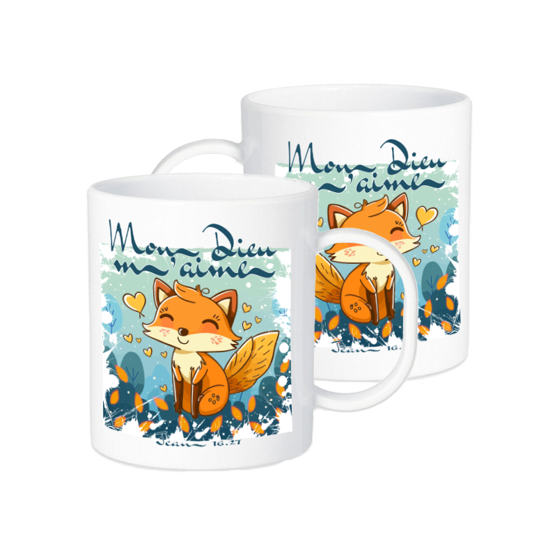 Tasse en plastique incassable pour enfants - "Mon Dieu m'aime"- Renard
