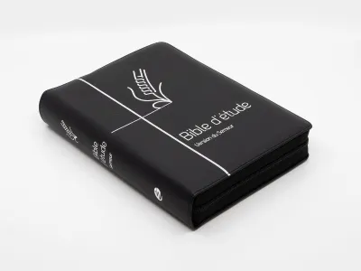 Bible d'étude Semeur 2015 - couverture noire, cuir véritable, tranche argentée, avec fermeture à...