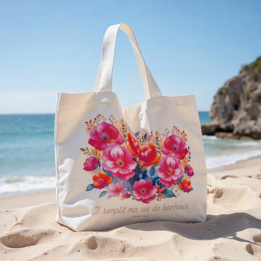 Tote bag "Il remplit ma vie de bonheur" - Ps 103.5