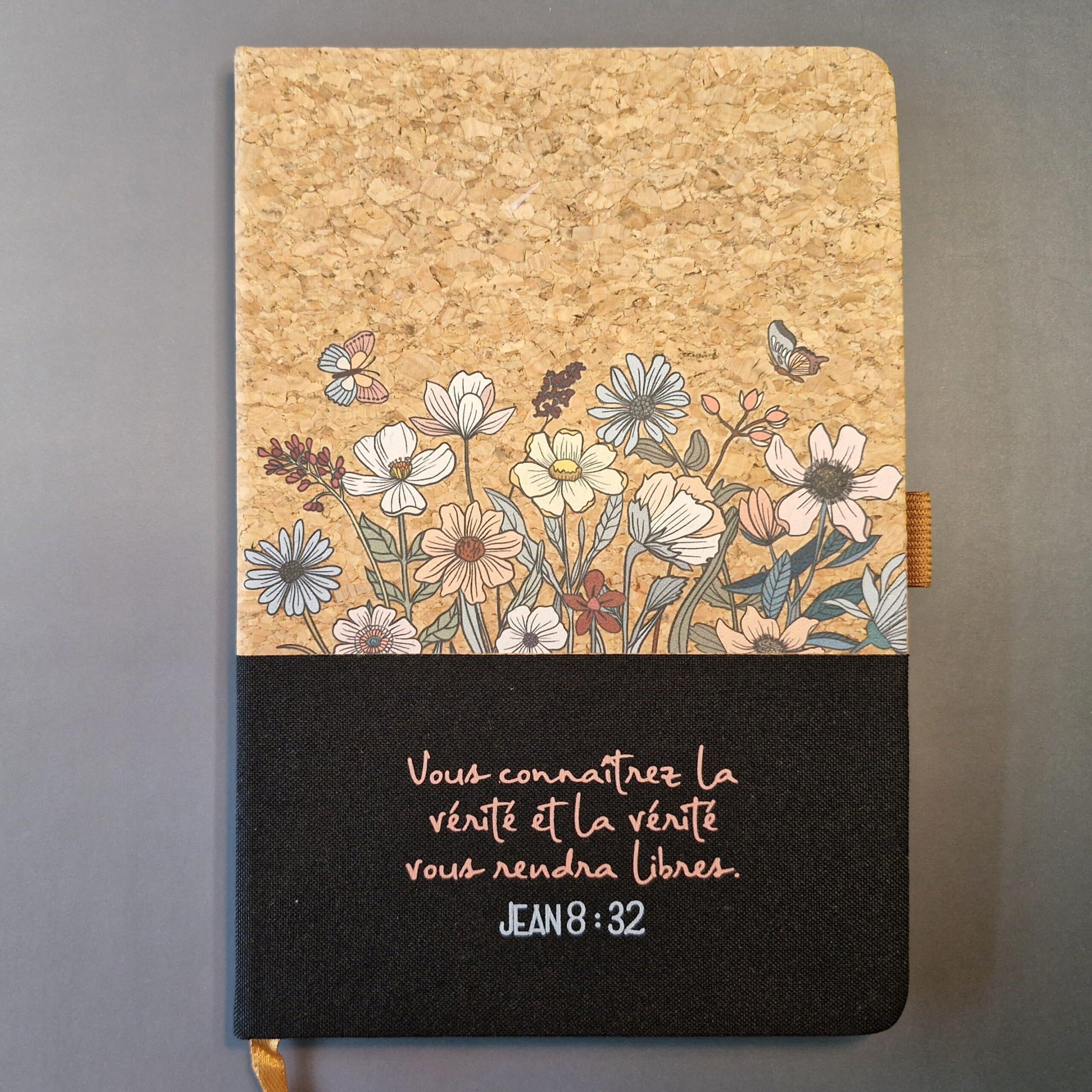 Carnet de notes Jean 8: 32 - A5 liège et toile noire