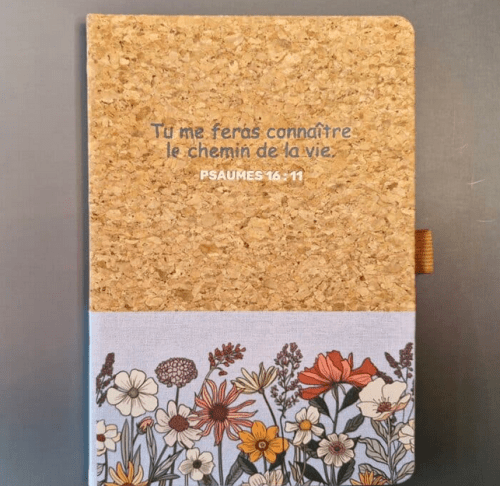 Carnet A5 liège et toile bleu clair, Psaumes 16 : 11