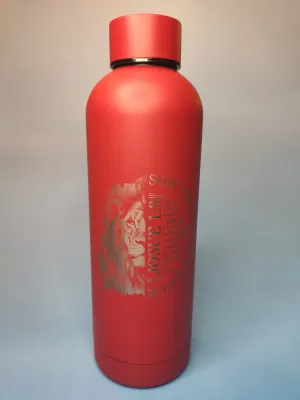 Bouteille isotherme Lion, rouge, bouchon à vis - "Sois fort et courageaux ne te laisse point...