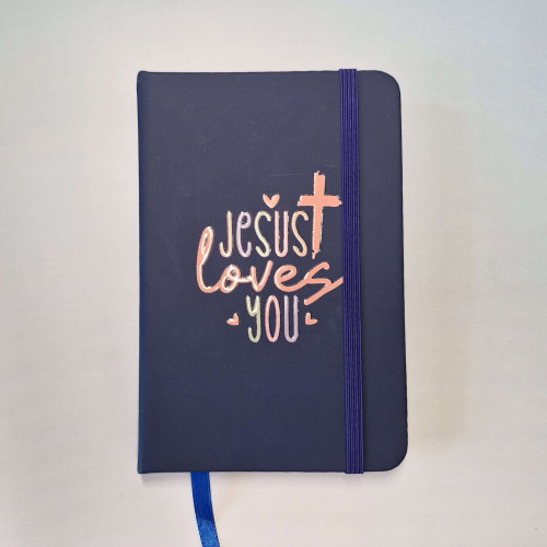 Carnet de notes, Jesus loves you - format poche A6 bleu foncé