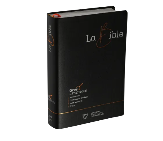 Bible Segond 21, gros caractères - couverture souple noire en fibrocuir, tranche argentée