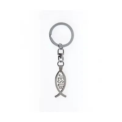 Porte-clé ichtus Jésus - métal, 10 cm