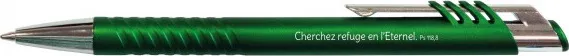 Stylo Elia vert métallique - Encre bleue - 'Cherchez refuge en l'Éternel' Ps 118.8