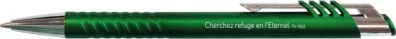 Stylo Elia vert métallique - Encre bleue - 'Cherchez refuge en l'Éternel' Ps 118.8