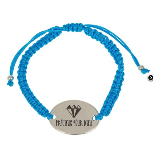 Bracelet tressé turquoise, médaillon « Précieux pour Dieu »