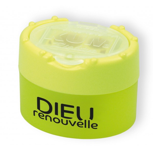 Taille-crayon jaune fluo « Dieu renouvelle »