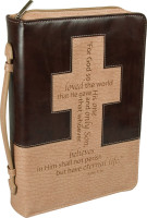 Pochette Bible, taille L, "For God so loved […]" Jn 3.16 - Croix Brun/tan, similicuir