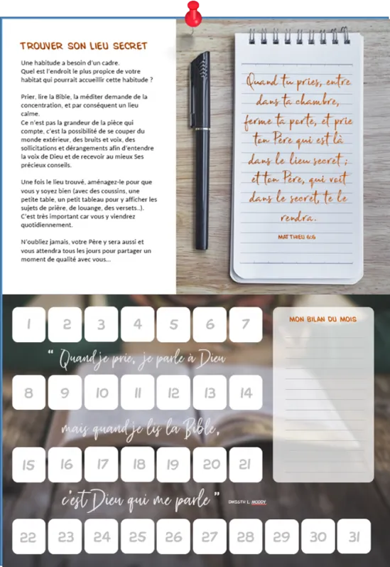 Calendrier d'habitude - Prier et méditer chaque jour