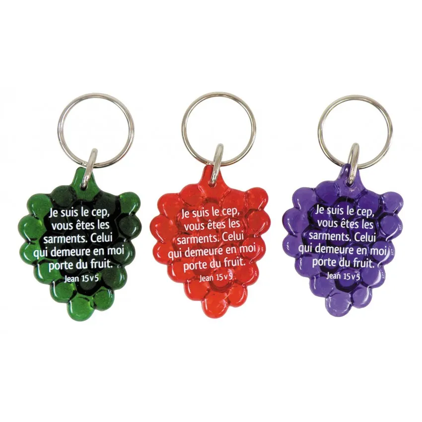 Porte-clés grappe de raisin « Je suis le cep […] » Jn. 15.5 - couleurs diverses