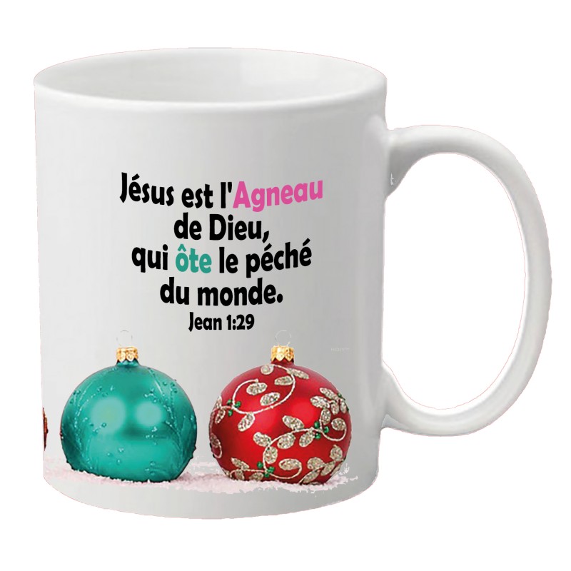 Mug "Jésus est l'Agneau…" Jn 1:29 - Joyeux Noël & Bonne Année