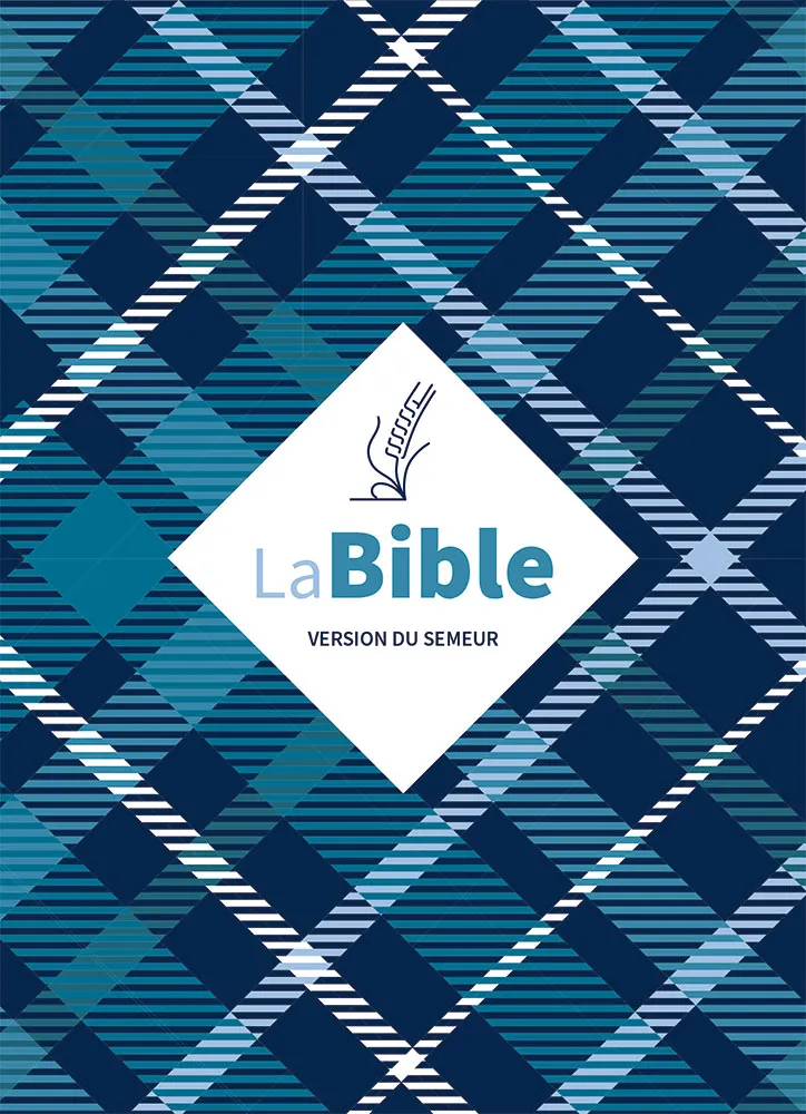 Bible Semeur 2015, compacte, couverture textile semi-souple bleue, tissu carreaux - tranche blanche