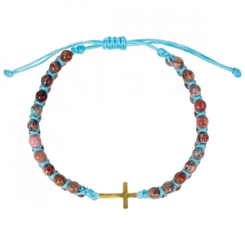 Bracelet perles artificielles - Croix en métal bleu