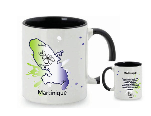 Mug bicolore blanc/vert clair, Martinique + verset Galates 5.22-23