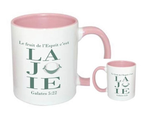 Mug bicolore blanc/rose "La joie" Galates 5.22