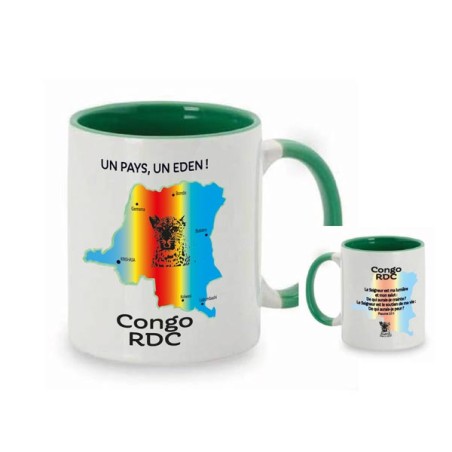 Mug bicolore blanc/noir, Congo RDC + verset Psaume 27.1