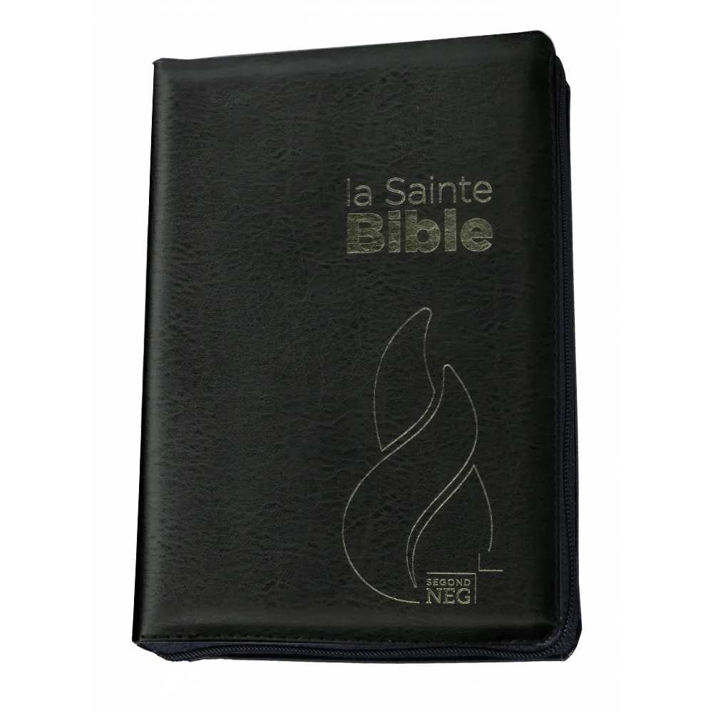  Bible Segond NEG compactecouverture souple, fibrocuir noir, avec zipper, tranche or et onglets 